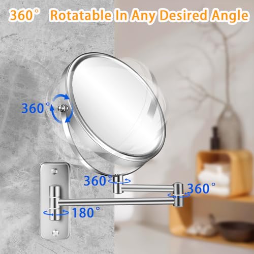 AusDaur Wall Mounted 10X Magnifying Makeup Mirror 8" Double-Side With Extension Arm 360 Swivel for Bathroom and Hotel - Chrome - Image 2