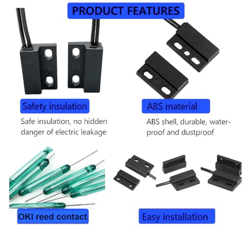 5pcs schwarz Sicherheitskontaktsensor für Fenster, Tor, Alarm, magnetischer Reed-Schalter magnetischer Türsensor, Magnet in der Nähe – Stromkreis verbinden, Magnet entfernt – Stromkreis unterbrechen
