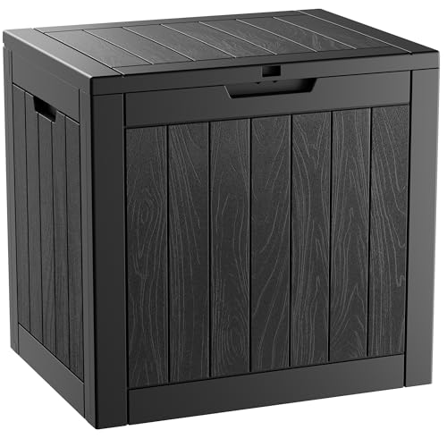 Image of NUNU LAB 32 Gal Outdoor Storage Box Waterproof Lockable,Deck Box,Black | Waterproof Outdoor Storage Box, Lockable Lid Deck Box for Package Delivery, Backyard Bin for Garden Tools, Patio Cushion