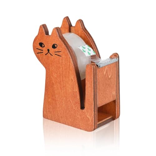 MYLERCT Distributeur de Ruban Adhésif, Forme de Chat Dérouleur de Bureau, avec un Rouleau de Ruban Adhésif, Couleur Marron Dévidoir Antidérapant, Adapté pour le Bureau, L'école et la Maison