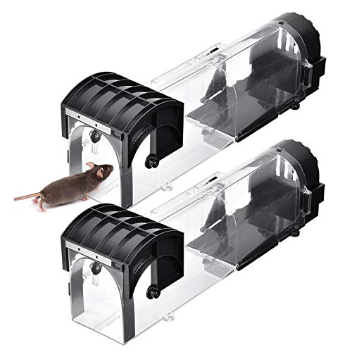 Preisvergleich Produktbild FORMIZON 2 Stück Mausefalle, Mausefalle Lebend, Mausefallen Rattenfallen, Transparente und Wiederverwendbare Rattenfalle, Nagetierfalle mit Belüftungslamellen für Küche, Garten