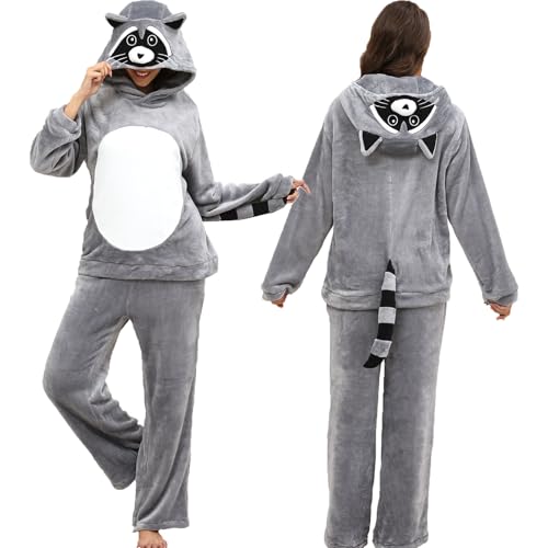 CWDGAGANB Racoon Gift for Women Adult Racoon 2 Pcs Pajamas Halloween Costumes Cosplay Sleepwear for Women Men S
