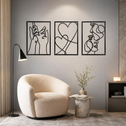 Décoration murale en métal minimaliste OJTOJT argenté lot de 3 tableaux 28x40cm