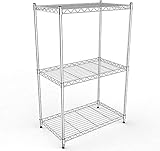 Heavy Duty 3-Shelf Shelving with Wheels, Adjustable Storage Units 750Lb Capacity, Steel Organizer Wire Rack, 24.02”L x 13.78“W x 29.92”H, Chrome