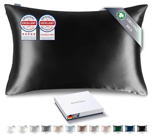 Premium Silk Pillowcase 100% Organic Mulberry Silk, 22 Momme, Grade 6A - Oeko-Tex Certified in Germany - Luxury for Hair & Skin, 1 Piece (Standard Size 20x26 Inches, Black)