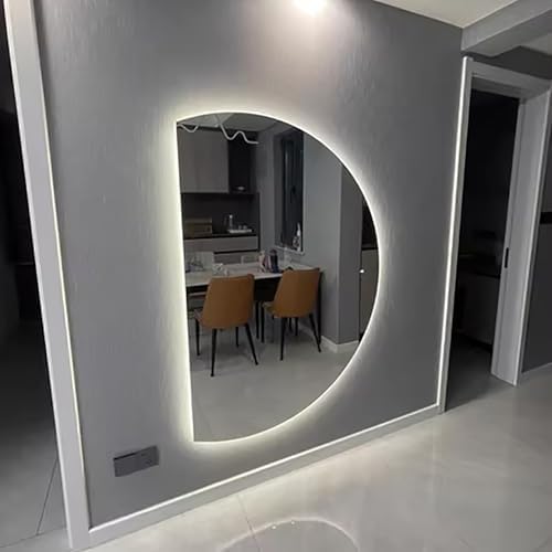 Half Circle LED Bathroom Mirror with Touch Switch, Defogging & Adjustable Brightness, Tri-Color Backlit, 35"-51" Right Semicircle, 60x90cm - Modern Vanity Decor