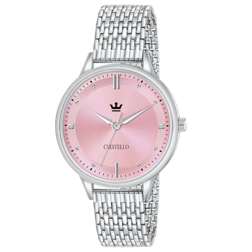 Image of CRESTELLO Stainless Steel Chain Analog Wrist Watch for Women (Silver /Pink /Green /Blue Dial) | CR-L154-CH