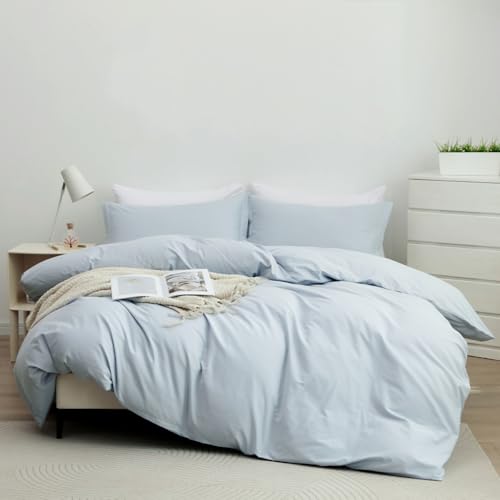 OAITE 100% Washed Cotton Duvet Cover King Size Soft Breathable Durable Bedding with Zipper Closure & 8 Corner Ties- 3 Pieces Plain Simple Duvet Cover Set,2 Pillow Shams,1 Duvet Cover(104\"x90\")