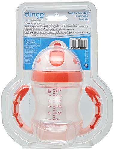 Copo Com Alça E Canudo Rosa - Clingo, Clingo, Transparente/ Rosa, 240 Ml