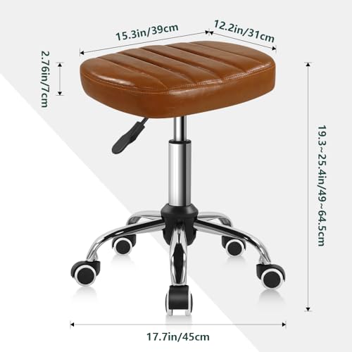 Minimalist Square Swivel Stool with Wheel Perfect for Work SPA Shop Massage Height-Adjustable and Cost-Effective Rolling Stool Chair (Brown)