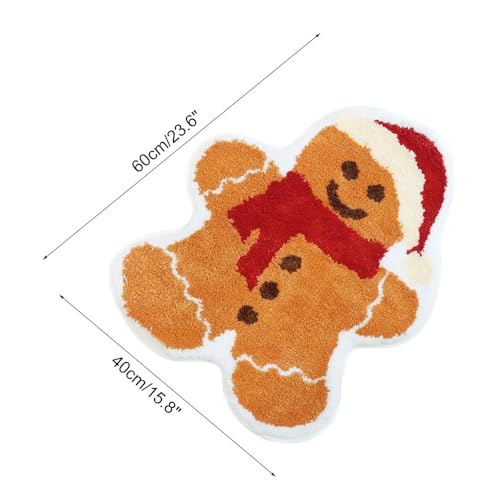BDKMMS Fußmatte Weihnachten, Rutschfester Weihnachtsbaum Lebkuchenmann Badematte, Weihnachtsdekorationsmatte für Badezimmer, Küche, Wohnzimmer, Eingangsbereich