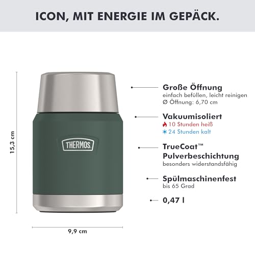 Thermos ICON Thermobehälter für Essen grün 0,47l - hält Speisen 10h heiß & 24h kalt, Edelstahl, absolut dicht, mit klappbarem Löffel, BPA-frei 3