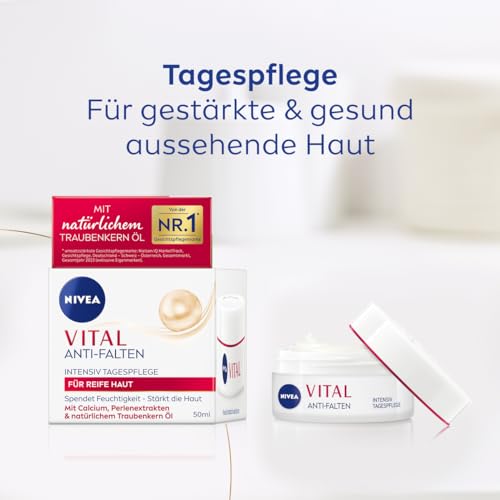 NIVEA VITAL Anti-Falten Intensiv Tagespflege für reife Haut, Gesichtspflege mit Calcium, Perlenextrakten & natürlichem Traubenkern Öl, Tagescreme für intensive Feuchtigkeit (50 ml) 2