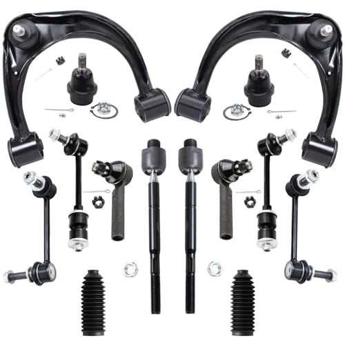 Image of Detroit Axle - Front End 14pc Suspension Kit for 2003-2009 Toyota 4Runner FJ Cruiser, 2 Upper Control Arms w /Ball Joints, 2 Lower Ball Joints, 4 Tie Rods, 4 Front Rear Sway Bars, 2 Boots, Replacement