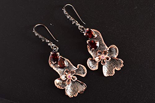 Boucles d'oreilles grenat argent 925 d'exception et quartz rose - 6