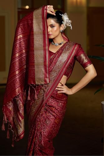 Image of SGF11 Women's Kanjivaram Patola Silk Saree Silk Saree Pure Golden Zari With Blouse Piece