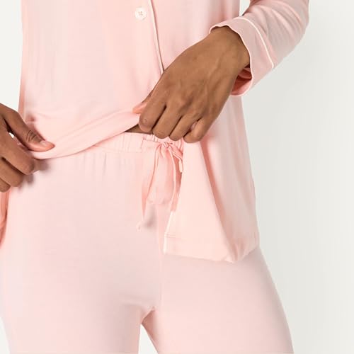 Image of Amazon Essentials x Sofia Grainge Women's Stretch Modal Long-Sleeve Button-Front Top and Full-Length Bottom Pajama Set