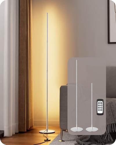 EDISHINE Floor Lamps for Living Room, Dimmable Corner Standing Light with Remote, 3 Color Temperature 3000K-4500K-6000K, 57.5" Modern Floor Lamp for Bedroom, Office, Silver
