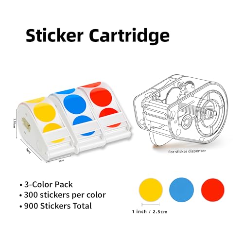Image of for (lucky sticker) Transparent dot Sticker Dispenser. 900 1-inch Colored dot Stickers in red, Blue, and Yellow. Round Color-Coding Labels,Suitable for Offices and Student classrooms