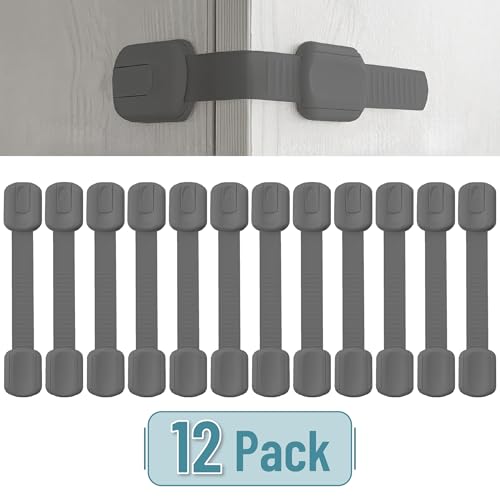 Image of Bates- Child Safety Strap Locks, 12 Pack, Gray, Baby Cabinet Locks with Adjustable Strap Length