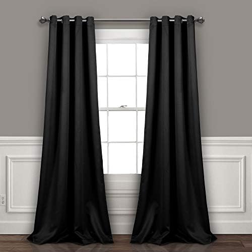 Lush Decor Insulated Grommet Blackout Window Curtain Panels, Pair, 52" W x 95" L, Black - Classic Modern Design - Chic Window Decor - Long Curtains For Living Room, Bedroom, Or Dining Room
