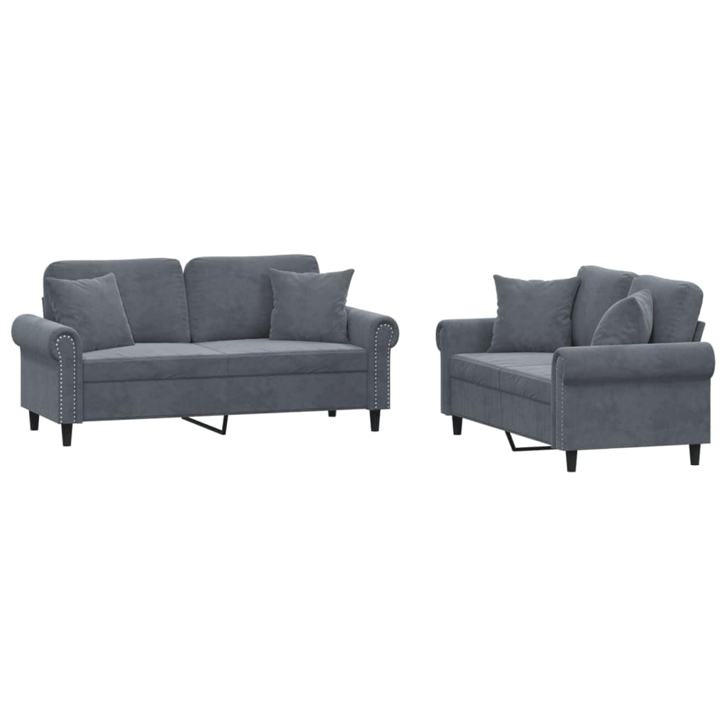 Terciopelo suave estructura resistente ideal para sala Gris 152x77x80 cm | Juego de sofás 2 plazas con cojines gris oscuro terciopelo para sala de estar, moderno y resistente con estructura de metal,