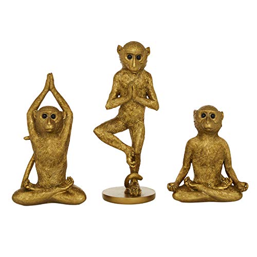 Juego de 3 Figuras Decorativas Mono en Polystone Dorado miniatura 2