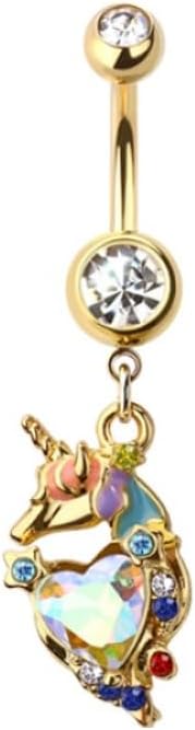 Pierced Owl 14GA 316L Stainless Steel CZ Crystal Unicorn Dangling Belly Button Ring