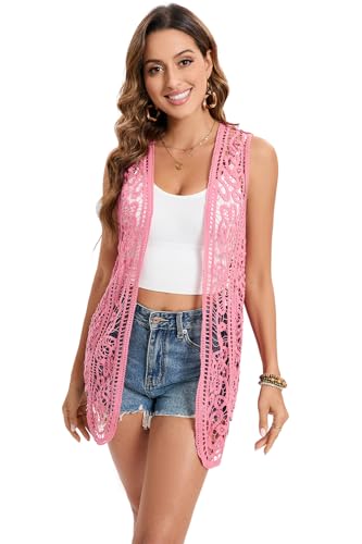 Image of Women's Crochet Vest Open Stitch Hippie Cardigan Sleeveless Boho Cover Up