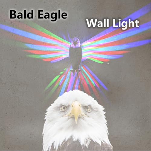 Image of Bald Eagle Wall Light, 3D Colorful American Eagle Night Light, USB Charging,16 Colors&4 Flashing Modes & Adjustable Brightness, Wall Decoration Light Rechargeable Night Light