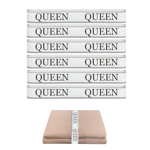 LEAYATST Bed Sheet Organizer Bands 6 Pieces, Bed Sheet Storage Organizer for Linen Closet, Elastic Sheet Keepers Labels Bedding Straps Sheet Bands for Organizing (Queen)