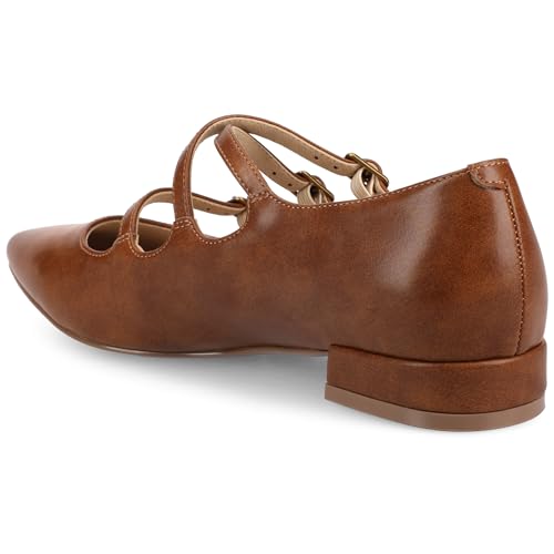 Journee Womens Gretel Multistrap Buckle Detail Pointed Toe Block Heel Comfort Ballet Pumps3