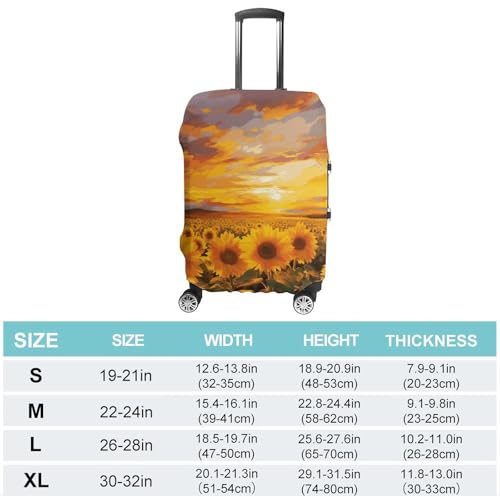 Travel Luggage Covers Beautiful Sunflower Field Sunset Print Elastic Suitcase Protectors Anti-Scratch Washable Luggage Cover Fit 19-21in Suitcase (S)2