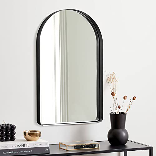 Pexfix Arched Wall Mirror, Black Bathroom Mirror, 38" X 26" Arched Vanity Mirror For Bathroom With Round Deep Corner, Arched Top Bathroom Vanity Mirror With Aluminum Alloy Frame For Bedroom Entryway #TOP2