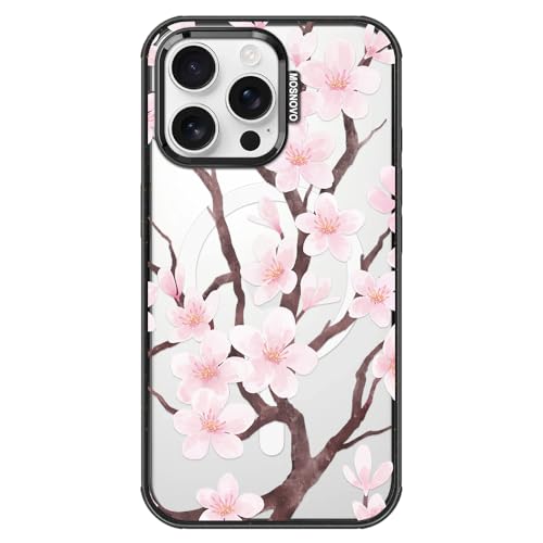 MOSNOVO for iPhone 16 Pro Max Case for MagSafe, Cherry Blossom, Black