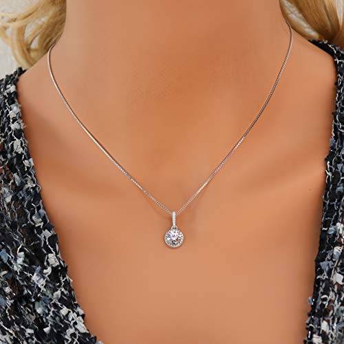 Round Simulated Diamond Solitaire Necklace/Pendant- Double Halo from 1 to 3 carat center- Sterling Silver4