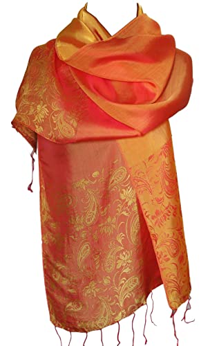 Fandori Silk Scarf Shawl with Floral Print and Contrasting Color - Orange - One Size