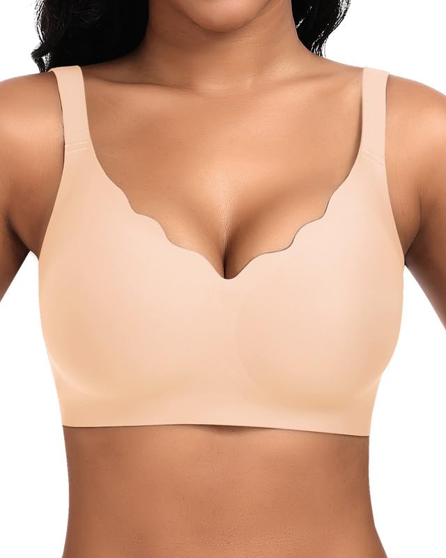 Jiuday BH Damen ohne Bügel Große Brüste Nahtloser Push Up BH Soft Bequemer Seamless Bra T Shirt Bügelloser Gepolstert Klassische Bralette