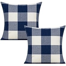 VAKADO Outdoor Blue Throw Pillow Covers 18x18 Set of 2 Buffalo Plaids Check Summer Front Porch Decorative Gingham Cushion Cases Home Decor Farmhouse for Patio Furniture Couch Bed Sofa,Navy Blue White