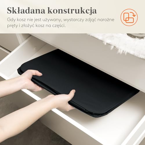 Lifewit Kosz na Pranie Wąski z Pokrywą, Składany Kosz na Pranie, Laundry Basket z Długimi Uchwytami do Sypialni Łazienki Pralni, 105 L, Czarny