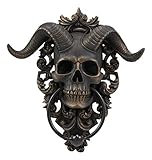 Ebros Sabbatic Goat of Mendes Samael Lilith Baphomet Horned God Skull Hanging Door Knocker with Built in Striker Plate Wall Decor Plaque with Lace Filigree 9.5" High
