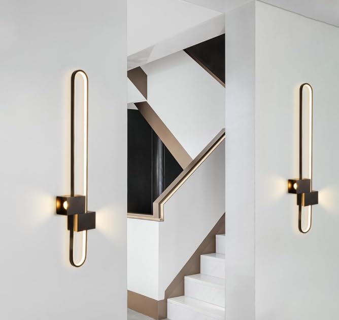 Image of 600mm Black Oblong LED Wall Light|Modern Oblong Wall Lamp for Bedroom, Living Room, Hallway, Bedside - 3-in-1 Color Modes (Warm White, Cool White, Natural White)