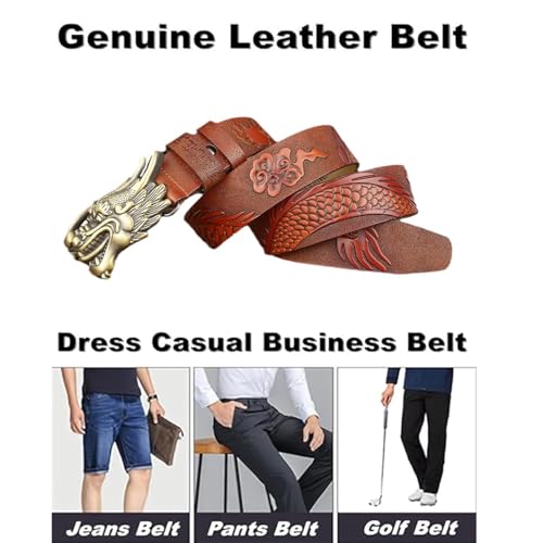 Dragon Pattern Embossed Snap Belt 38mm Vintage Western Leather Strap Bronze Buckle with Handmade Engraved Dragon Head3