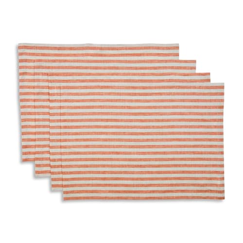 Image of Solino Home 100% Pure Linen Placemats, 14 x 19 in, Pumpkin Stripe, Set of 4