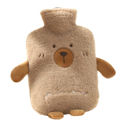 Cute Hot Water Bottles, 1L (34oz) Durable Large Hot Water Bag with Cartoon Animal Cover for Hot and Cold Compress Hand Feet Warmer Thickened Hand Warmer for Neck and Shoulder
