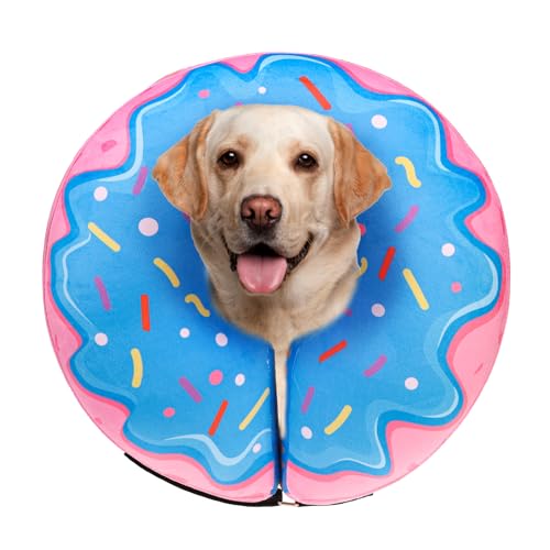 Image of SCENEREAL Dog Cone Alternative After Surgery Donut Collar, Soft Pet Recovery Pillow Collar for Medium Large Dogs, Inflatable Adjustable Neck Collars to Prevent Licking, Donut L