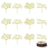 YUINYO 12-piece set Acrylic gold Happy Anniversary Cake Toppers -Wedding Anniversary Party Decorations, Wedding Anniversary, Company Anniversary Party, Birthday Party Decorations