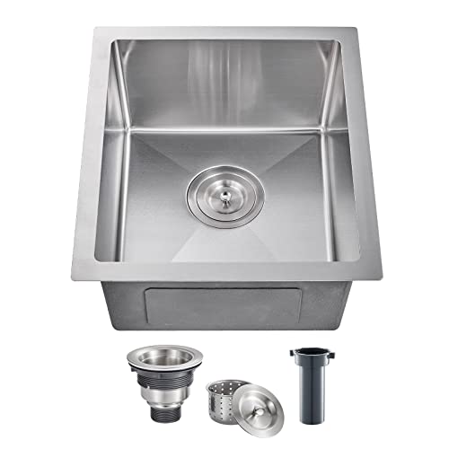 Popfly 15X17 Inch Bar Prep Sink, Undermount Kitchen Sink, Stainless Steel Single Bowl Kitchen Small Sink, Brushed #TOP7