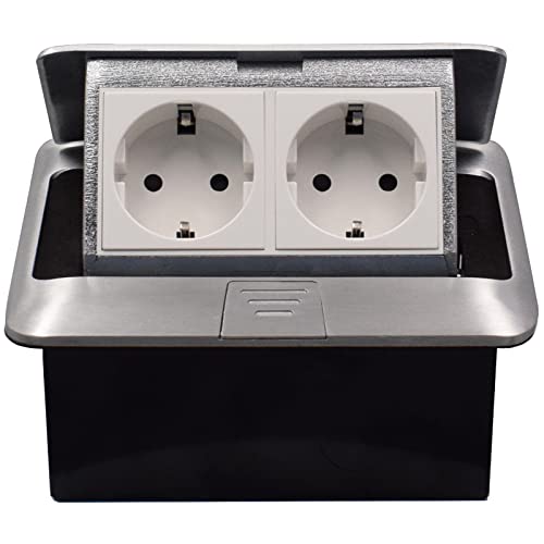 2 Fach Einbausteckdose Bodensteckdose Europäische Normsteckdosen Teleskopsteckdosen für Kücheninsel Boden Konferenztisch thumbnail