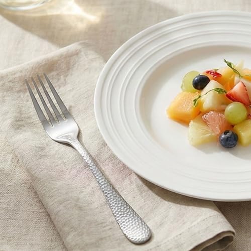 Image of 6.7 inch Sterling Silver Hammered Salad Forks | Set of 5 Durable Stainless Steel Fruit Forks | Mirror Polished Silverware for Home, Restaurants, and Gift Giving